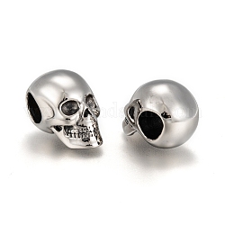 316 Surgical Stainless Steel Beads, Skull, Large Hole Beads, Antique Silver, 25x15x17.5mm, Hole: 7.5mm