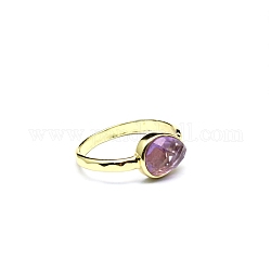 Anelli polsini aperti a goccia con ametista naturale, anello in ottone dorato, misura degli stati uniti 8 (18.1mm)