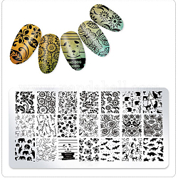 Plaques d'estampage à ongles en acier inoxydable, nail stamper nail art plaques floral géométrie animal, pour les outils de pochoirs de manucure d'image de modèle, noir, 12x6 cm