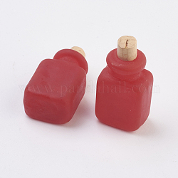 Lampwork handmade pendenti bottiglia di profumo, bottiglia di olio essenziale, smerigliato, cuboide, rosso, 28.5~29mm, Foro: 5.5 mm, capacità della bottiglia: 0.5~1 ml (0.017~0.03 fl. oz)