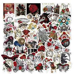 50Pcs Halloween Skull PVC Self Adhesive Cartoon Stickers, Waterproof Rose Decals for Laptop, Bottle, Luggage Decor, Mixed Color, 41.5~77x41.5~73x0.2mm