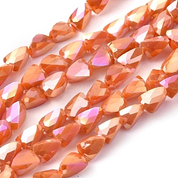 Chapelets de perles en verre opaque de couleur unie, plein arc-en-plaqué, facette, triangle, corail, 8x6x6mm, Trou: 1.2mm, Environ 76 pcs/chapelet, 21.65 pouce (55 cm)