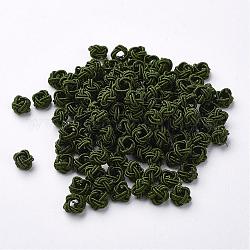 Polyestergewebe beads, Runde, dunkel olivgrün, 6x5 mm, Bohrung: 4 mm, ca. 200 Stk. / Beutel