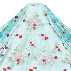 Tissu de dentelle brodée de fleurs en polyester benecreat, pour les accessoires de vêtements de bricolage, sarcelle, 53-1/8 pouce (1350 mm), 2 mètres/pc