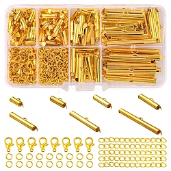 DIY Jewelry Making Finding Kit, Including Iron Slide On End Clasp Tubes, Zinc Alloy Lobster Claw Clasps, Iron End Chains & Jump Rings, Golden, 330Pcs/box