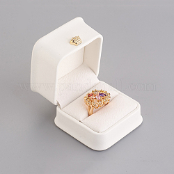 Coffrets cadeaux en cuir PU, avec couronne en fer plaqué or et velours à l'intérieur, pour le mariage, coffret de rangement de bijoux, blanc, 5.85x5.8x4.9 cm