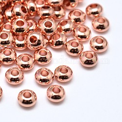 Латунь плоские круглые шариков прокладки, розовое золото , 4x2 мм, отверстие : 1.6 мм