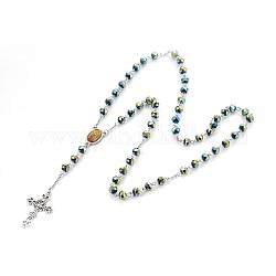 Legierung Anhänger Halsketten, mit Glas und 304 Edelstahl-Rolo-Ketten, Kruzifix Kreuz, für Ostern, grün, 27.55 Zoll (70 cm)