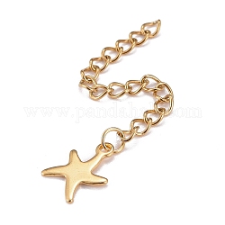 304 Stainless Steel Chain Extender, Curb Chain, with 202 Stainless Steel Charms, Starfish, Golden, 60~71mm, Link: 3.7x3x0.5mm, Starfish: 11x8.5x0.6mm