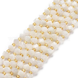 Natural White Moonstone Beads Strands, with Seed Beads, Faceted, Diagonal Cube Beads, 5~6x5~6x4~5mm, Hole: 1mm, about 49~55pcs/strand, 15.35''~15.75''(39~40cm)