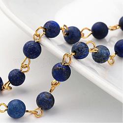 Handgemachte natürliche Lapislazuli Perlenketten, ungeschweißte, mit Augenstift aus Messing, golden, 39.3 Zoll