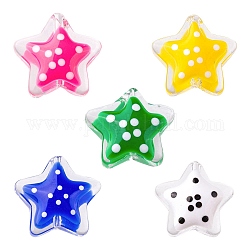 5 pièces 5 couleurs perles de verre, avec motif à pois, étoiles du nord, couleur mixte, 12~13x12~13x6~6.5mm, Trou: 0.9~1mm, 1 pc / couleur