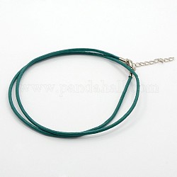 Leather Cord Necklace Making, with Brass Lobster Claw Clasps and Brass Tail Chains, Teal, 18~18.5inch