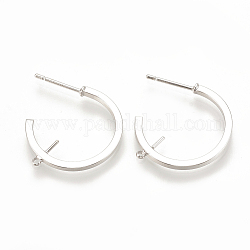 Brass Stud Earring Findings, Half Hoop Earrings, with Loop, Nickel Free, Real Platinum Plated, 22.5x25x1.5mm, Hole: 0.5mm, Pin: 0.7mm