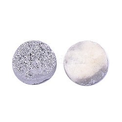 Galvanisieren natürlichen druzy Kristall cabochons, Flachrund, gefärbt, Silber, 12x3~6 mm