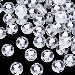 Perles acryliques transparentes transparentes, plat rond avec coeur blanc, 7x4mm, Trou: 1.8mm, environ 3600~3700 pcs/500 g
