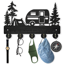 MAYJOYDIY Camping Wall Mount Coat Rack Wooden Coat Hooks Camping Key Hook Durable 5 Metal Hooks 11.8×8inch for Home Decor Gift Clothes Hats Hanger Ties Umbrellas Rack