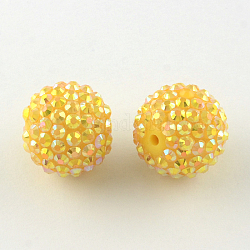 Ab-colore perline di strass in resina, con perle tonde acriliche all'interno, per i gioielli bubblegum, oro, 12x10mm, Foro: 2~2.5 mm