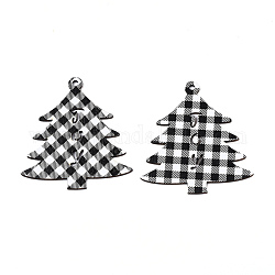 Ciondoli grandi in legno stampati su un lato a tema natalizio, albero di natale con motivo scozzese, nero, 79x73x2mm, Foro: 3.5 mm