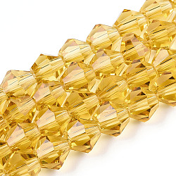 Cristallo austriaco imitazione 5301 bicone perline, sfaccettate perle di vetro fili, goldenrod, 6x6mm, Foro: 1.2 mm, circa 47~48pcs/filo, 10.24 pollice ~ 10.43 pollici (26~26.5 cm)