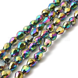 Fili di perle di vetro placcato, sfaccettato, lacrima, multicolore placcato, 7x6mm, Foro: 1 mm, su: 72 pc / strand, 19.3 pollice