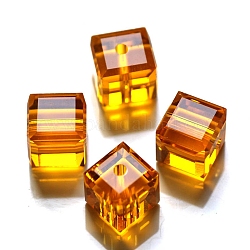 Abalorios de cristal austriaco de imitación, aaa grado, facetados, cubo, naranja, 4x4x4 mm (tamaño dentro del rango de error de 0.5~1 mm), agujero: 0.7~0.9 mm
