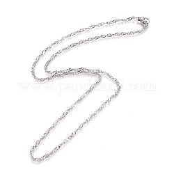 304 de acero inoxidable singapur collares de cadena, collares de cadena de ondas de agua, con cierre de langosta, color acero inoxidable, 19.69 pulgada (50 cm), 2x0.35 mm.