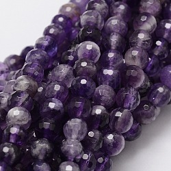 Faceted Round Natural Chevron Amethyst Bead Strands, 6mm, Hole: 1mm, about 68pcs/strand, 15.3 inch