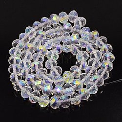 Handmade Glass Beads, Faceted Round, Clear AB, AB Color Plated, 10mm in diameter, 7mm thick, hole:1mm