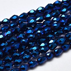Fili di perle di vetro placcate placcate a goccia sfaccettate, blu placcato, 5x3mm, Foro: 1 mm, circa 100pcs/filo, 17.7 pollice~19.6 pollici