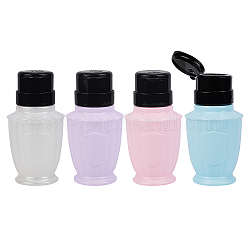 Empty Plastic Press Pump Bottle, Nail Polish Remover Clean Liquid Water Storage Bottle, with Flip Top Cap, Mixed Color, 13.2x6.8cm, 4colors, 1pc/color, 4pcs/set