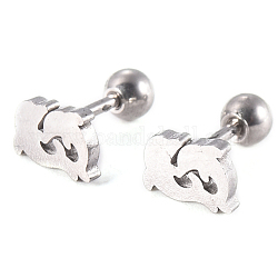 201 Stainless Steel Barbell Cartilage Earrings, Screw Back Earrings, with 304 Stainless Steel Pins, Dolphins, Stainless Steel Color, 7.5x5x2mm, Pin: 1mm