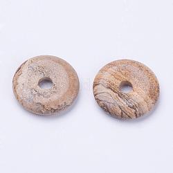 Естественного изображения яшмы подвески, пончик / пи-диск, ширина пончика: 11~12 мм, 28~30x5~6 мм, отверстие : 6 мм