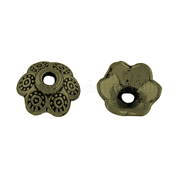 6-Petal Alloy Bead Caps, Tibetan Style,  Nickel Free & Lead Free, Antique Bronze, 9x4mm, Hole: 2mm, about 2220pcs/1000g