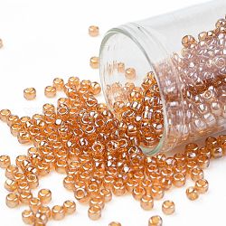 Toho perles de rocaille rondes, Perles de rocaille japonais, (103c) lustre transparent topaze foncé, 8/0, 3mm, Trou: 1mm, à propos 222pcs / bouteille, 10 g / bouteille