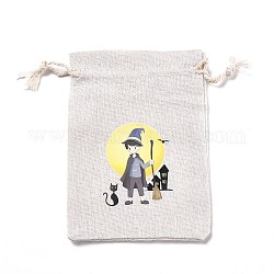 Bolsas de almacenamiento de tela de algodón de halloween, rectángulo mochilas de cuerdas, para bolsas de regalo de dulces, patrón de niño, 13.8x10x0.1 cm