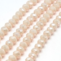 1 Strand Electroplate Opaque Solid Color Crystal Glass Rondelle Beads Strands, Faceted, AB Color Plated, PeachPuff, 10x7mm, Hole: 1mm, about 70pcs/strand, 20 inch