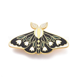 Papillon avec broche en émail fleur, broche en émail en alliage exquis pour vêtements de sac à dos, or, blanc, 25x45x8.5mm, pin: 0.7 mm