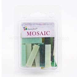 Carreaux de mosaïque de verre cabochons, pour l'artisanat d'art, rectanglee, verte, 40.5~42.5x10~10.5x2.5~3mm, environ 200,g/boîte