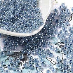 Perles de rocaille en verre, Ceylan, trou rond, ronde, bleu acier, 4x3mm, Trou: 1.5mm, 7500 pcs / livre
