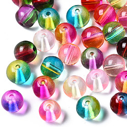 Perles de verre peintes à deux tons transparentes, ronde, couleur mixte, 7.5~8x7~7.5mm, Trou: 1.2~1.4mm