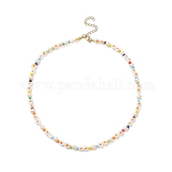 Collana da donna con perle naturali, millefiori e semi di vetro, colorato, 16.02 pollice (40.7 cm)