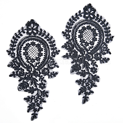 Appliques de dentelle de fleur de broderie de polyester, coudre des accessoires de décoration, noir, 260x145x1.5mm