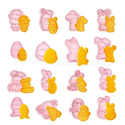 16Pcs Easter Theme Plastic Cookie Cutters, Cookies Moulds, DIY Biscuit Baking Tools, Rabbit & Chick & Egg & Lamb & Flower, Mixed Patterns, Pink, 20mm