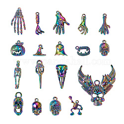 Biyun 36 pièces pendentifs en alliage de couleur arc-en-ciel halloween, sans cadmium et sans plomb, formes mixtes, 31x20x3.5mm, Trou: 1.8mm, 2 pcs