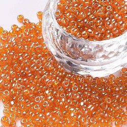 Glass Seed Beads, Trans. Colours Lustered, Round, Orange, 3mm, Hole: 1mm, about 10000pcs/pound