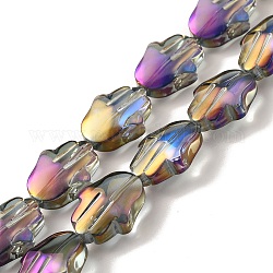 Trasparenti perle di vetro placca fili, mezzo arcobaleno placcato, mano hamsa, porpora, 17.8x13.5x7.5mm, Foro: 1.3 mm, circa 40pcs/filo, 27.95 pollice (71 cm)