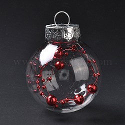 クリスマスをテーマにしたペンダントデコレーション  アルミニウムのパーツを伴うプラスチックボール  クリスマスツリーの飾り用  レッド  77x58mm  穴：11mm