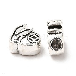 Tibetan Style Alloy Beads, Rabbit with Coin Pattern, Antique Silver, 13x12x6mm, Hole: 3.6mm, about 323pcs/1000g