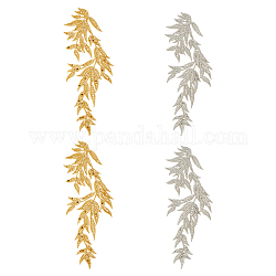 Superfindings 2 paire de patchs appliqués en feuilles de bambou de 2 couleurs à coudre sur des appliques en polyester pour réparation de vêtements, décoration, patch doré et argenté pour bricolage, accessoires de costumes artisanaux